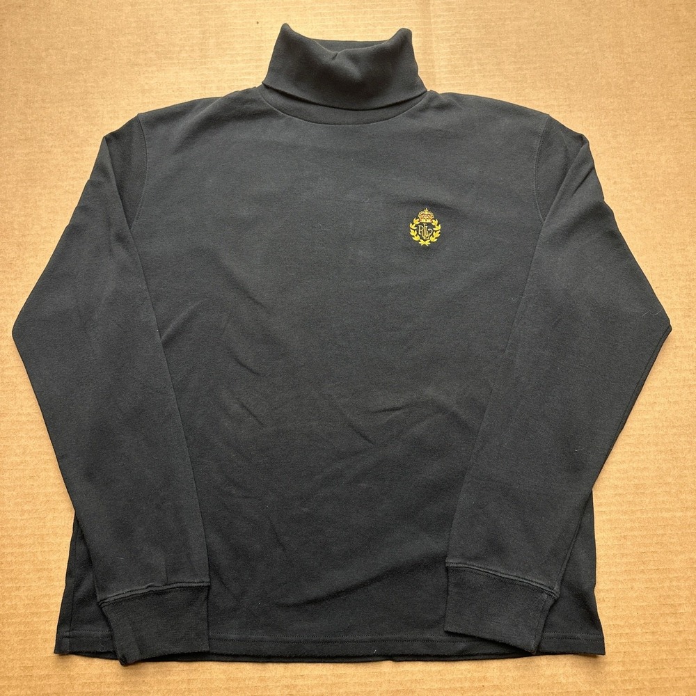 Lauren Ralph Lauren Vtg Made in USA Turtle Neck Sweater Mens Sz L Black Crest
